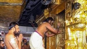 Around seven months after it was closed in the wake of the Covid-19 pandemic, the doors of Sabarimala temple were thrown open for devotees from October 16, albeit with certain restrictions.(PTI) Around seven months after it was closed in the wake of the Covid-19 pandemic, the doors of Sabarimala temple were thrown open for devotees from October 16, albeit with certain restrictions.(PTI)