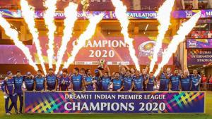 Dubai: Mumbai Indians team pose with the winners trophy after winning the final cricket match of the Indian Premier League (IPL) T20 against Delhi Capitals, at Dubai International Cricket Stadium in Dubai, Tuesday, Nov. 10, 2020. (PTI Photo/Sportzpics for BCCI)(PTI11-11-2020_000005A)(PTI) Dubai: Mumbai Indians team pose with the winners trophy after winning the final cricket match of the Indian Premier League (IPL) T20 against Delhi Capitals, at Dubai International Cricket Stadium in Dubai, Tuesday, Nov. 10, 2020. (PTI Photo/Sportzpics for BCCI)(PTI11-11-2020_000005A)(PTI)