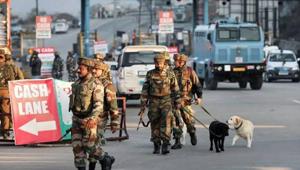 File photo: Security officials after the encounter in which four suspected Jaish-e-mohammad terrorists were killed by security forces after they were found hiding in a truck on Srinagar National Highway near Nagrota in Jammu and Kashmir.(HT Photo) File photo: Security officials after the encounter in which four suspected Jaish-e-mohammad terrorists were killed by security forces after they were found hiding in a truck on Srinagar National Highway near Nagrota in Jammu and Kashmir.(HT Photo)