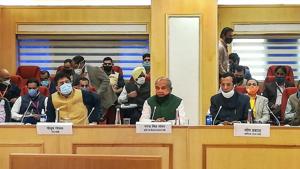 Union Agriculture Minister Narendra Singh Tomar and Railway Minister Piyush Goyal during the fourth phase of discussion with the representatives of various farmer organizations, in New Delhi.(PTI) Union Agriculture Minister Narendra Singh Tomar and Railway Minister Piyush Goyal during the fourth phase of discussion with the representatives of various farmer organizations, in New Delhi.(PTI)