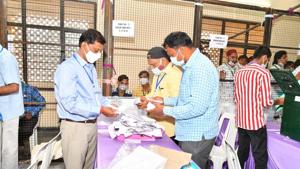 Visual from a vote counting centre (HT Photos) Visual from a vote counting centre (HT Photos)