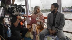 Dimple Kapadia and John David Washington on the set of Tenet. Dimple Kapadia and John David Washington on the set of Tenet.