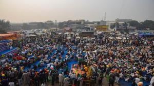 A view protesting farmers camping at Singhu Border against farm reform laws, in New Delhi.(Amal KS/HT PHOTO) A view protesting farmers camping at Singhu Border against farm reform laws, in New Delhi.(Amal KS/HT PHOTO)