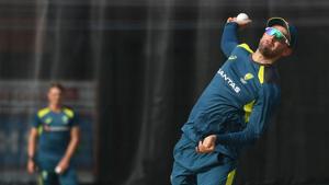 Nathan Lyon in the nets.(Getty Images) Nathan Lyon in the nets.(Getty Images)