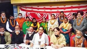 Announcing the names at the party office, general secretary and treasurer Chitra Sarwara said that the front workers will go door-to-door to campaign for the candidates and the party manifesto will be released next week.(HT PHOTO) Announcing the names at the party office, general secretary and treasurer Chitra Sarwara said that the front workers will go door-to-door to campaign for the candidates and the party manifesto will be released next week.(HT PHOTO)