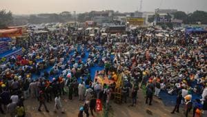 A view protesting farmers camping at Singhu Border against farm reform laws, in New Delhi on Friday.(Amal KS/HT Photo) A view protesting farmers camping at Singhu Border against farm reform laws, in New Delhi on Friday.(Amal KS/HT Photo)