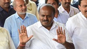 Kumaraswamy clarified that he was not blaming Gowda for it, as he knows and respects his father’s lifelong commitment towards secular identity.(PTI) Kumaraswamy clarified that he was not blaming Gowda for it, as he knows and respects his father’s lifelong commitment towards secular identity.(PTI)