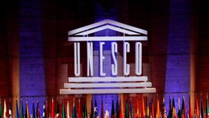 The UNESCO logo is seen during the opening of the 39th session of the General Conference of the United Nations Educational, Scientific and Cultural Organization (UNESCO) at their headquarters in Paris, France.(Reuters/ File photo) The UNESCO logo is seen during the opening of the 39th session of the General Conference of the United Nations Educational, Scientific and Cultural Organization (UNESCO) at their headquarters in Paris, France.(Reuters/ File photo)