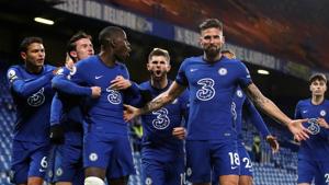 Chelsea's Kurt Zouma celebrates scoring their second goal with Olivier Giroud and teammates.(Pool via REUTERS) Chelsea's Kurt Zouma celebrates scoring their second goal with Olivier Giroud and teammates.(Pool via REUTERS)