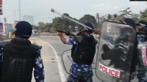 Siliguri: Police use tear gas shells and water cannon on BJP Yuva Morcha workers protesting against West Bengal govt at Tinbatti.(ANI) Siliguri: Police use tear gas shells and water cannon on BJP Yuva Morcha workers protesting against West Bengal govt at Tinbatti.(ANI)