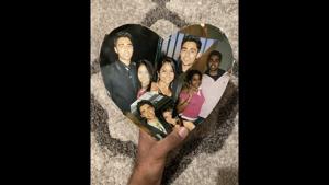 The photographs, part of a collage, are glued to the front of a heart-shaped box.(Instagram/@hasanminhaj) The photographs, part of a collage, are glued to the front of a heart-shaped box.(Instagram/@hasanminhaj)