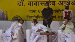 (From left) Dy CM Ajit Pawar, CM Uddhav Thackeray, Governor Bhagat Singh Koshyari at Chaityabhoomi.(Anshuman Poyrekar/HT Photo) (From left) Dy CM Ajit Pawar, CM Uddhav Thackeray, Governor Bhagat Singh Koshyari at Chaityabhoomi.(Anshuman Poyrekar/HT Photo)