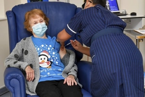 The 90-year-old Margaret Keenan received the Pfizer-BioNTech shot(Reuters image) The 90-year-old Margaret Keenan received the Pfizer-BioNTech shot(Reuters image)