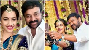 Niharika Konidela with her uncle Chiranjeevi. Niharika Konidela with her uncle Chiranjeevi.