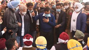 The chief minister reiterated that the Central government was “very upset” with him for not allowing the Delhi Police to convert nine stadiums in the city into jails to detain the protesting farmers.(Vipin Kumar/HT Photo) The chief minister reiterated that the Central government was “very upset” with him for not allowing the Delhi Police to convert nine stadiums in the city into jails to detain the protesting farmers.(Vipin Kumar/HT Photo)