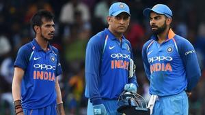 Yuzvendra Chahal with MS Dhoni and Virat Kohli in 2018.(Getty Images) Yuzvendra Chahal with MS Dhoni and Virat Kohli in 2018.(Getty Images)