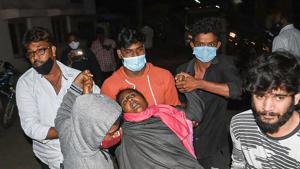 A woman showing symptoms of epilepsy being taken to a hospital in Eluru town of West Godavari district on December 6.(PTI) A woman showing symptoms of epilepsy being taken to a hospital in Eluru town of West Godavari district on December 6.(PTI)