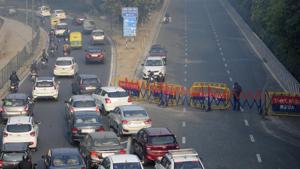 Traffic snarl near Rashtriya Prerna Sthal and Green Garden due to a road diversion owing to the ongoing farmers’ protests (Photo by Sunil Ghosh / Hindustan Times) Traffic snarl near Rashtriya Prerna Sthal and Green Garden due to a road diversion owing to the ongoing farmers’ protests (Photo by Sunil Ghosh / Hindustan Times)