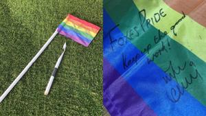 Images on Twitter appeared showing the snapped corner flag carrying the message: ‘FOXES PRIDE - keep up the good work!’ along with Vardy’s signature.(Twitter) Images on Twitter appeared showing the snapped corner flag carrying the message: ‘FOXES PRIDE - keep up the good work!’ along with Vardy’s signature.(Twitter)