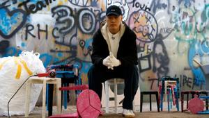 Kim Ha-neul, who is majoring in furniture design, poses for photographs with his upcycled stools made from discarded protective masks in Uiwang, South Korea.(REUTERS) Kim Ha-neul, who is majoring in furniture design, poses for photographs with his upcycled stools made from discarded protective masks in Uiwang, South Korea.(REUTERS)