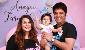Kapil Sharma and Ginni Chatrath at daughter Anayra’s birthday party. Kapil Sharma and Ginni Chatrath at daughter Anayra’s birthday party.