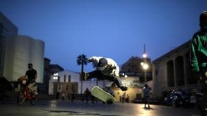 Skateboarder Petar "Stewie" Stantchev does a trick, known as a nollie 360 flip, in front of Barcelona Contemporary Art Museum.(REUTERS) Skateboarder Petar "Stewie" Stantchev does a trick, known as a nollie 360 flip, in front of Barcelona Contemporary Art Museum.(REUTERS)