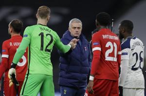 Tottenham's manager Jose Mourinho, center, talks with players following the Europa League Group J soccer match between Tottenham Hotspur and Antwerp at Tottenham Hotspur stadium in London.(AP) Tottenham's manager Jose Mourinho, center, talks with players following the Europa League Group J soccer match between Tottenham Hotspur and Antwerp at Tottenham Hotspur stadium in London.(AP)