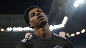Soccer Football - Champions League - Group H - RB Leipzig v Manchester United - Red Bull Arena, Leipzig, Germany - December 8, 2020 Manchester United's Marcus Rashford looks dejected Pool via REUTERS/Annegret Hilse(Pool via REUTERS) Soccer Football - Champions League - Group H - RB Leipzig v Manchester United - Red Bull Arena, Leipzig, Germany - December 8, 2020 Manchester United's Marcus Rashford looks dejected Pool via REUTERS/Annegret Hilse(Pool via REUTERS)