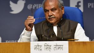 Union Agriculture Minister Narendra Singh Tomar addresses a press conference at National Media Centre, in New Delhi.(Sanjeev Verma/HT PHOTO) Union Agriculture Minister Narendra Singh Tomar addresses a press conference at National Media Centre, in New Delhi.(Sanjeev Verma/HT PHOTO)