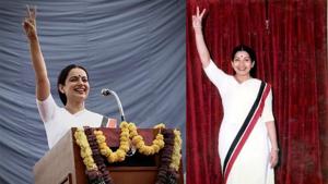 Kangana Ranaut has shared two pictures, one of herself dressed up as J Jayalalithaa, and the other of the late actor-turned-politician.