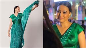 Swara Bhasker dazzles at the I-View World Film Festival in sultry emerald saree(Instagram/reallyswara/aakritikochar) Swara Bhasker dazzles at the I-View World Film Festival in sultry emerald saree(Instagram/reallyswara/aakritikochar)