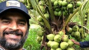 R Madhavan poses on his farms. R Madhavan poses on his farms.
