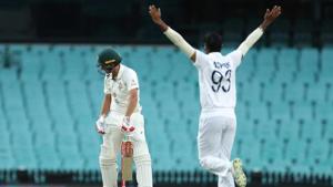 Jasprit Bumrah celebrates the dismissal of Joe Burns in the warm-up match against Australia A.(Twitter/cricket.com.au) Jasprit Bumrah celebrates the dismissal of Joe Burns in the warm-up match against Australia A.(Twitter/cricket.com.au)