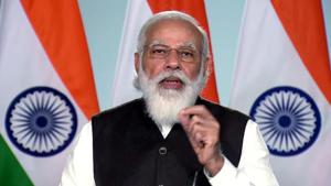 File photo: Prime Minister Narendra Modi addresses the Global Climate Summit via video conferencing on Saturday.(ANI)