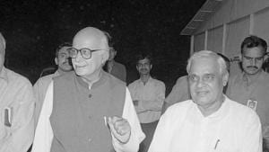During their years in power, we thought of them as near equals; Vajpayee as prime minister, Advani his deputy(Prakash Singh/ HT Photo) During their years in power, we thought of them as near equals; Vajpayee as prime minister, Advani his deputy(Prakash Singh/ HT Photo)