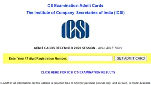 ICSI December exam admit card 2020.(Screengrab) ICSI December exam admit card 2020.(Screengrab)