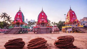 The chariots of Lord Jagnnath, Lord Balabhadra and Goddess Subhadra at the Gundicha temple before staring the journey back to the Jagannath temple in Puri. (HT PHOTO) The chariots of Lord Jagnnath, Lord Balabhadra and Goddess Subhadra at the Gundicha temple before staring the journey back to the Jagannath temple in Puri. (HT PHOTO)