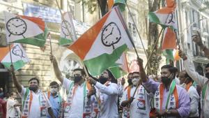 Nationalist Congress Party (NCP) workers celebrate after the Maha Vikas Aghadi (MVA), which includes the Nationalist Congress Party, and Congress-Shiv Sena alliance, won 4 out of 6 Graduates and Teacher's constituencies of the Maharashtra Legislative Council, outside NCP office in Mumbai, Friday, Dec. 4, 2020.(PTI) Nationalist Congress Party (NCP) workers celebrate after the Maha Vikas Aghadi (MVA), which includes the Nationalist Congress Party, and Congress-Shiv Sena alliance, won 4 out of 6 Graduates and Teacher's constituencies of the Maharashtra Legislative Council, outside NCP office in Mumbai, Friday, Dec. 4, 2020.(PTI)