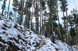 A snow-covered stretch at Pahalgam, 90km from Srinagar, on Monday. The night temperatures started dipping in Jammu and Kashmir on Monday after the weather opened up following the snowfall over the weekend.(AFP Photo) A snow-covered stretch at Pahalgam, 90km from Srinagar, on Monday. The night temperatures started dipping in Jammu and Kashmir on Monday after the weather opened up following the snowfall over the weekend.(AFP Photo)