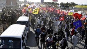 Farmers march on National Highway-48 (Delhi-Jaipur Highway).(HT file photo) Farmers march on National Highway-48 (Delhi-Jaipur Highway).(HT file photo)