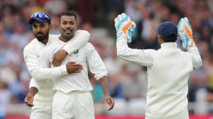 Hardik Pandya being congratulated by his India teammates(Twitter) Hardik Pandya being congratulated by his India teammates(Twitter)