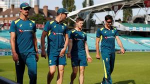 Cricket - Australia Nets - Kia Oval, London, Britain - September 10, 2019 Australia's Mitchell Starc, Josh Hazlewood, Tim Paine and Pat Cummins during nets Action Images via Reuters/Paul Childs/Files(Action Images via Reuters) Cricket - Australia Nets - Kia Oval, London, Britain - September 10, 2019 Australia's Mitchell Starc, Josh Hazlewood, Tim Paine and Pat Cummins during nets Action Images via Reuters/Paul Childs/Files(Action Images via Reuters)