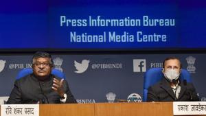 Union ministers Ravi Shankar Prasad and Prakash Javadekar during a press briefing on Cabinet decisions, at National Media Centre in New Delhi on Wednesday.(PTI) Union ministers Ravi Shankar Prasad and Prakash Javadekar during a press briefing on Cabinet decisions, at National Media Centre in New Delhi on Wednesday.(PTI)