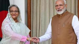 Prime Minister Narendra Modi greets Bangladesh Prime Minister Sheikh Hasina before their bilateral talk, at Hyderabad House, in New Delhi, on October 5.(Mohd Zakir/HT file) Prime Minister Narendra Modi greets Bangladesh Prime Minister Sheikh Hasina before their bilateral talk, at Hyderabad House, in New Delhi, on October 5.(Mohd Zakir/HT file)