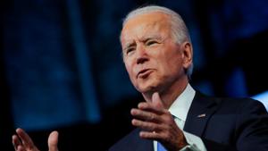 US President-elect Joe Biden during a televised address to the nation, after the US Electoral College formally confirmed his victory over President Donald Trump in the 2020 US presidential election, from Biden's transition headquarters at the Queen Theater in Wilmington, Delaware, US on December 14, 2020.(Reuters Photo) US President-elect Joe Biden during a televised address to the nation, after the US Electoral College formally confirmed his victory over President Donald Trump in the 2020 US presidential election, from Biden's transition headquarters at the Queen Theater in Wilmington, Delaware, US on December 14, 2020.(Reuters Photo)
