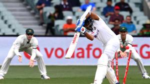 India opener Prithvi Shaw is clean bowled by Australia's paceman Mitchell Starc(Twitter) India opener Prithvi Shaw is clean bowled by Australia's paceman Mitchell Starc(Twitter)