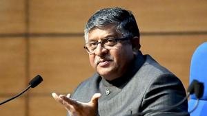 Union minister Ravi Shankar Prasad during a press conference on Cabinet decisions in New Delhi on Wednesday.(ANI Photo) Union minister Ravi Shankar Prasad during a press conference on Cabinet decisions in New Delhi on Wednesday.(ANI Photo)