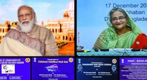 Prime Minister Narendra Modi and Bangladesh PM Sheikh Hasina during the India-Bangladesh virtual bilateral summit, in New Delhi, Thursday, December 17, 2020. (PTI Photo)(PTI)