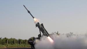 The trials of the DRDO-developed nuclear-capable surface to surface Prithvi-2 missiles were successful. In this photo a Quick Reaction Surface to Air Missile (QRSAM) missile launch is taking place at ITR Chandipur, Odisha.(PTI) The trials of the DRDO-developed nuclear-capable surface to surface Prithvi-2 missiles were successful. In this photo a Quick Reaction Surface to Air Missile (QRSAM) missile launch is taking place at ITR Chandipur, Odisha.(PTI)
