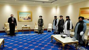 US Secretary of State, Mike Pompeo, meets with Taliban chief negotiator, Mullah Abdul Ghani Baradar, and Taliban's peace negotiation team, amid talks between the Taliban and the Afghan government, in Doha, Qatar November 2020.(REUTERS FILE PHOTO) US Secretary of State, Mike Pompeo, meets with Taliban chief negotiator, Mullah Abdul Ghani Baradar, and Taliban's peace negotiation team, amid talks between the Taliban and the Afghan government, in Doha, Qatar November 2020.(REUTERS FILE PHOTO)